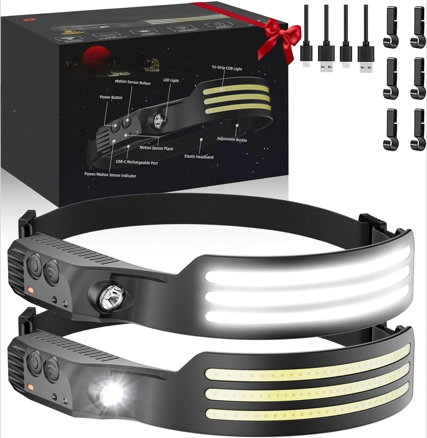 COB LED Headlamp Induction Head Lamp Built-in Battery USB Rechargeable Head Flashlight Outdoor Camping Fishing Sensor Headlight