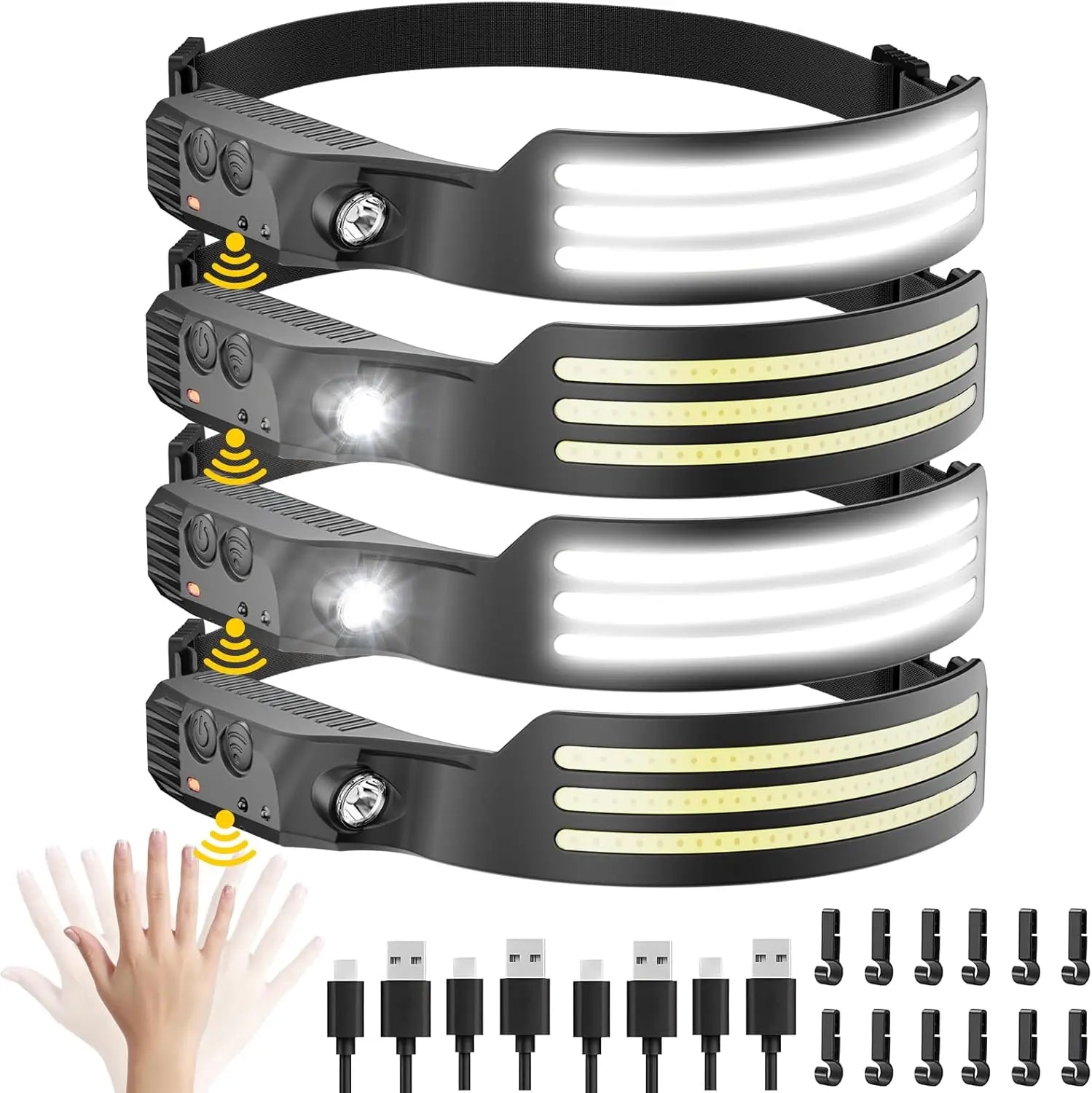 COB LED Headlamp Induction Head Lamp Built-in Battery USB Rechargeable Head Flashlight Outdoor Camping Fishing Sensor Headlight