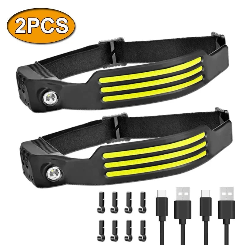 COB LED Headlamp Induction Head Lamp Built-in Battery USB Rechargeable Head Flashlight Outdoor Camping Fishing Sensor Headlight